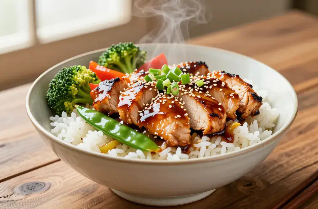 Finished 20-minute teriyaki chicken bowls fast recipe for 20-Minute Teriyaki Chicken Bowls: 14 Fast Family Dinner Ideas for Busy Nights - A vibrant, studio-lit