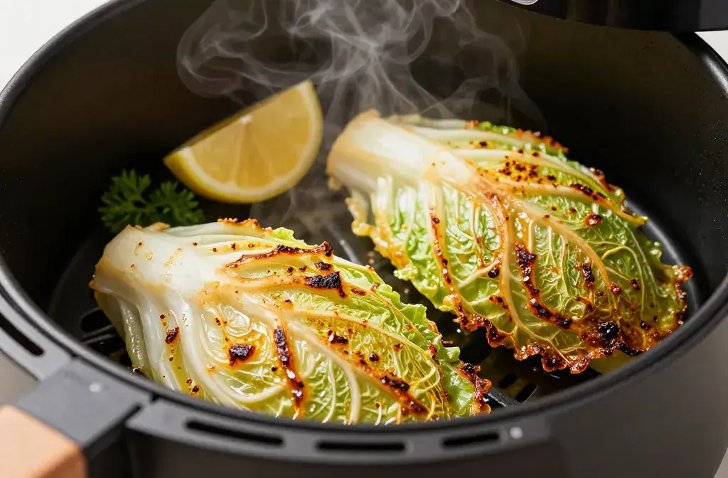 Finished air fryer cabbage steaks crispy recipe for Air Fryer Cabbage Steaks with Crispy Edges (12 Minutes) Crunch in 12 - A hero of thick cabbage steaks crispi