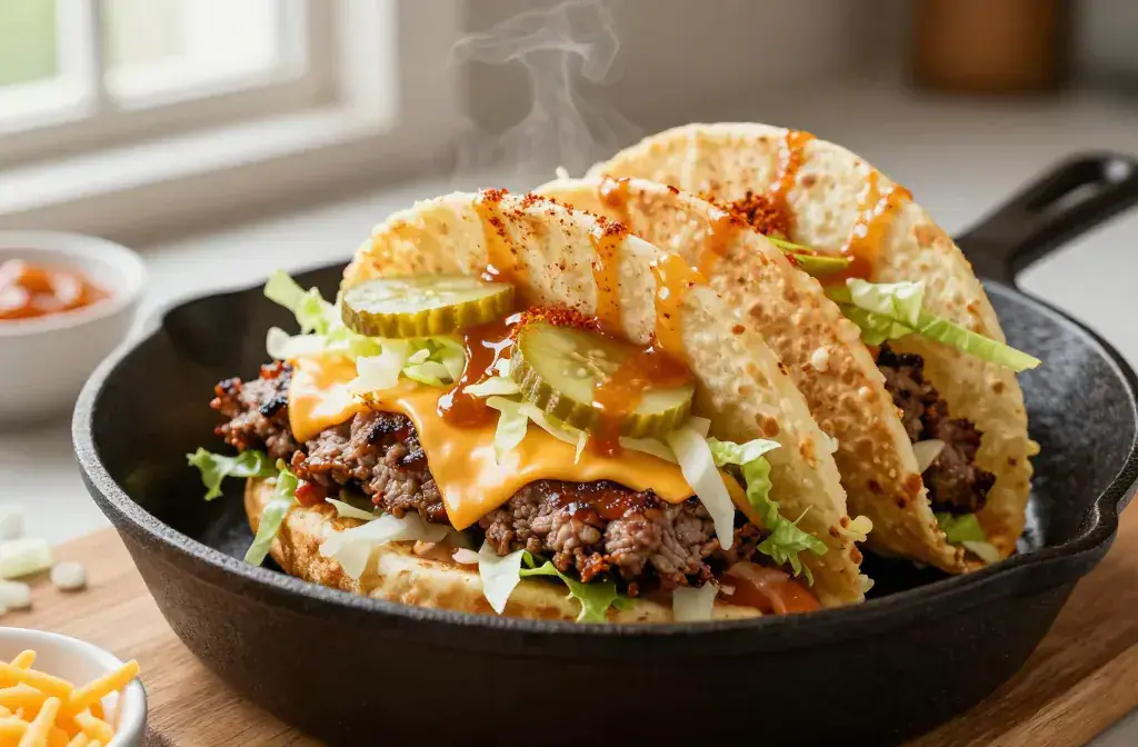 Finished big mac smash tacos fakeaway recipe for Big Mac Smash Tacos for Easy Fakeaway Dinners: Weeknight Wow - A high-impact hero of a sizzling Big Mac Smash T