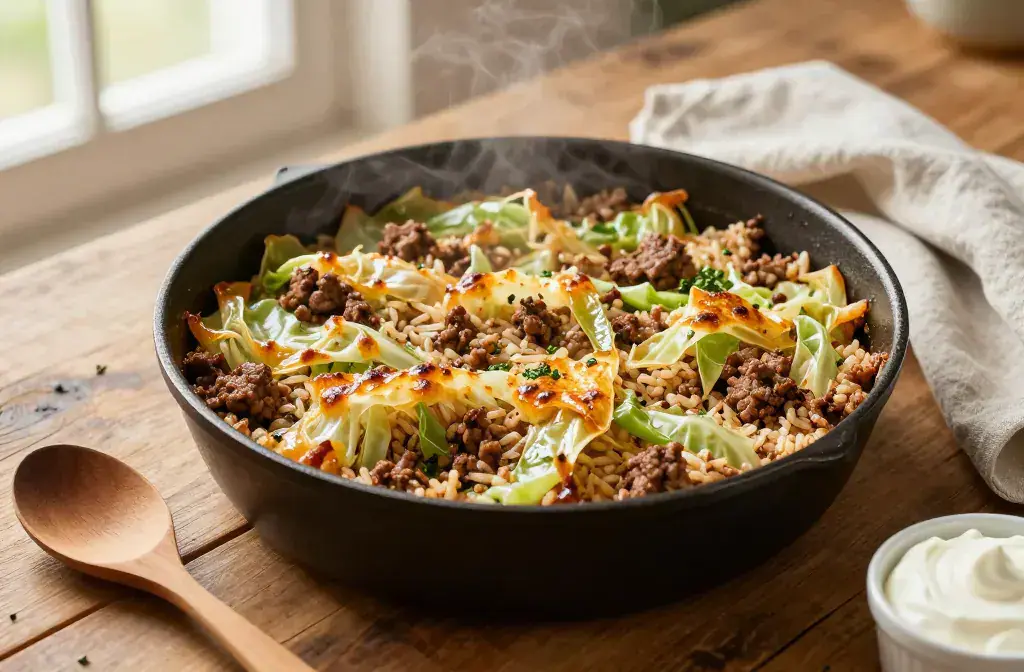 Finished cabbage roll casserole without all recipe for Cabbage Roll Casserole Without All the Fuss: Easy Weeknight Win - A warm, inviting kitchen scene featurin
