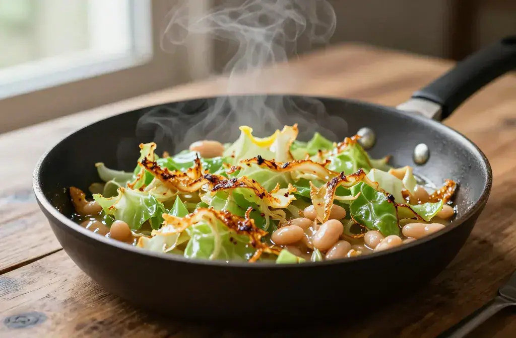 Finished caramelized cabbage white bean skillet recipe for Caramelized Cabbage and White Bean Skillet (Budget Dinner) Delish Weeknight Wins - A cinematic hero s
