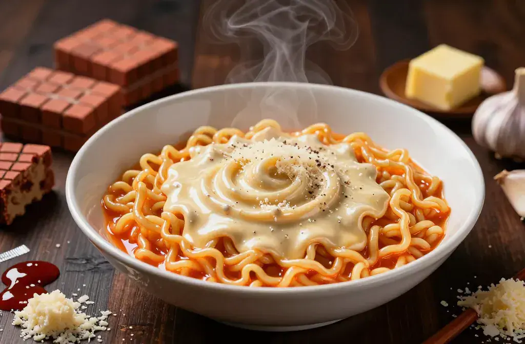 Finished carbonara buldak ramen even better recipe for How to Make Carbonara Buldak Ramen Even Better Than the Original - Weeknight Win - A high-contrast, cinem