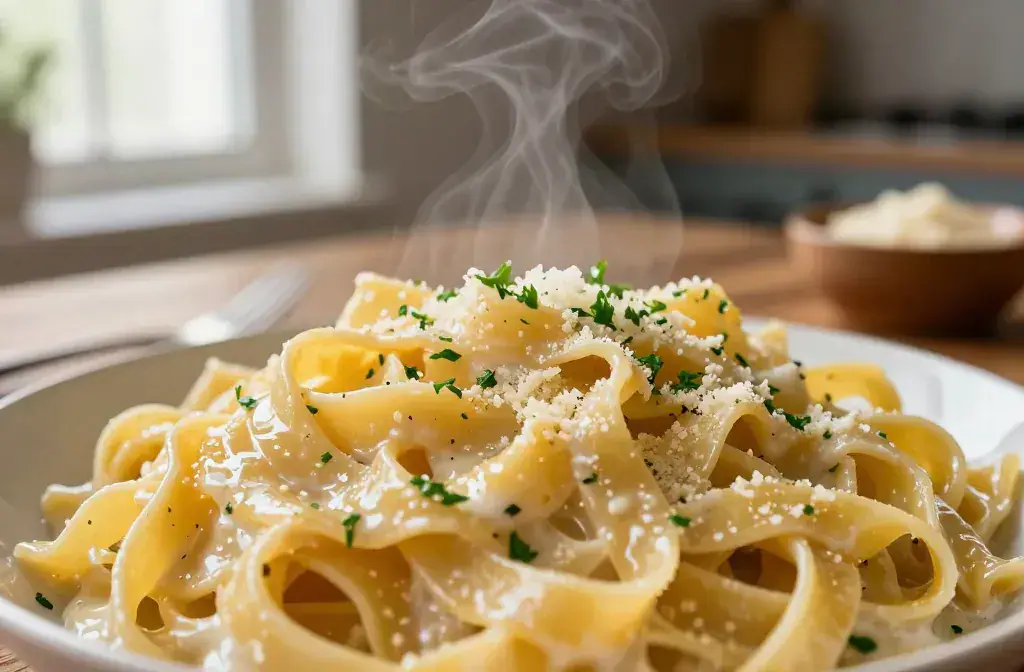Finished creamy cottage cheese alfredo sauce recipe for Creamy Cottage Cheese Alfredo Sauce with No Heavy Cream: Quick Weeknight Win - A glossy, full-plate clos