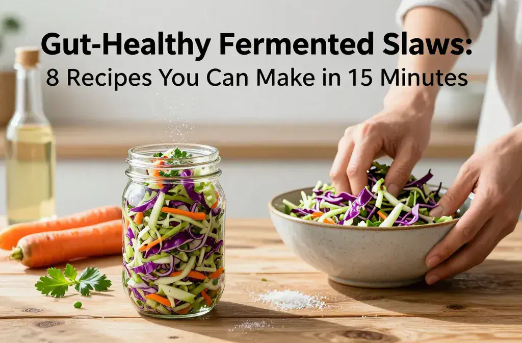 Finished gut-healthy fermented slaws can minutes recipe for Gut-Healthy Fermented Slaws: 8 Recipes You Can Make in 15 Minutes - A vibrant hero for a blog post a