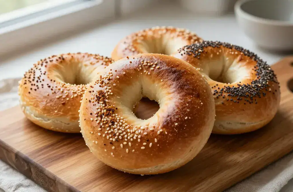 Finished high-protein cottage cheese bagels ingredients recipe for High-Protein Cottage Cheese Bagels (2 Ingredients, No Yeast) - Chewy & Easy - A close-up, hig
