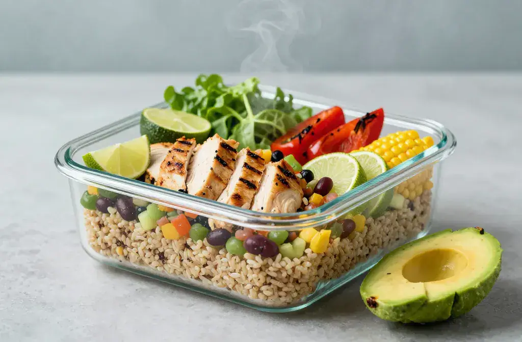 Finished high-protein lunches can meal prep recipe for 23 High-Protein Lunches You Can Meal Prep Once and Eat All Week: Power Up Bento - A vibrant, studio-shot