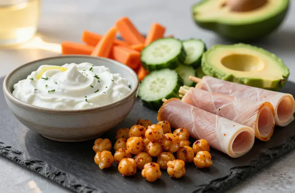 Finished high protein snacks feel like recipe for High Protein Snacks That Feel Like Treats Not Diet Food Genius Bites - A vibrant hero scene showcasing a gloss