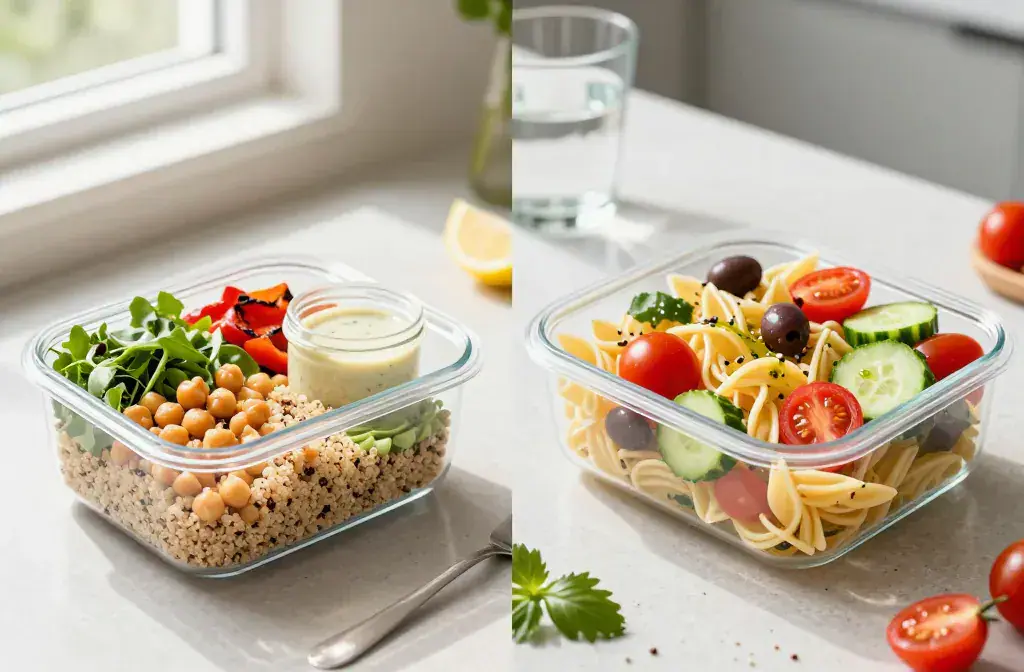 Finished make-ahead lunches won get soggy recipe for 17 Make-Ahead Lunches That Won'T Get Soggy by Noon: Crisp & Fast - A vibrant, sunlit split-screen hero show