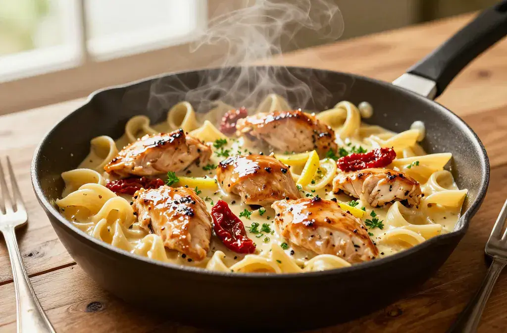 Finished marry chicken pasta date-night dinners recipe for Marry Me Chicken Pasta for Date-Night Dinners: the Flirty One-Pan Delight - A sizzling one-pan skille