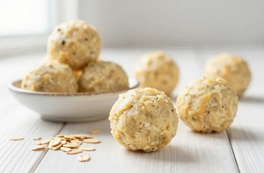 Finished no-bake cottage cheese cookie dough recipe for No-Bake Cottage Cheese Cookie Dough Protein Balls: Crunchy Goodness - A vibrant, high-contrast hero of n