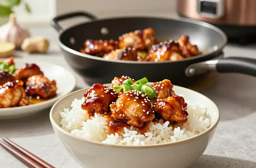 Finished quick teriyaki chicken rice bowls recipe for Quick Teriyaki Chicken Rice Bowls Ready in 20 Minutes: Weeknight Win - A vibrant hero of glossy teriyaki c