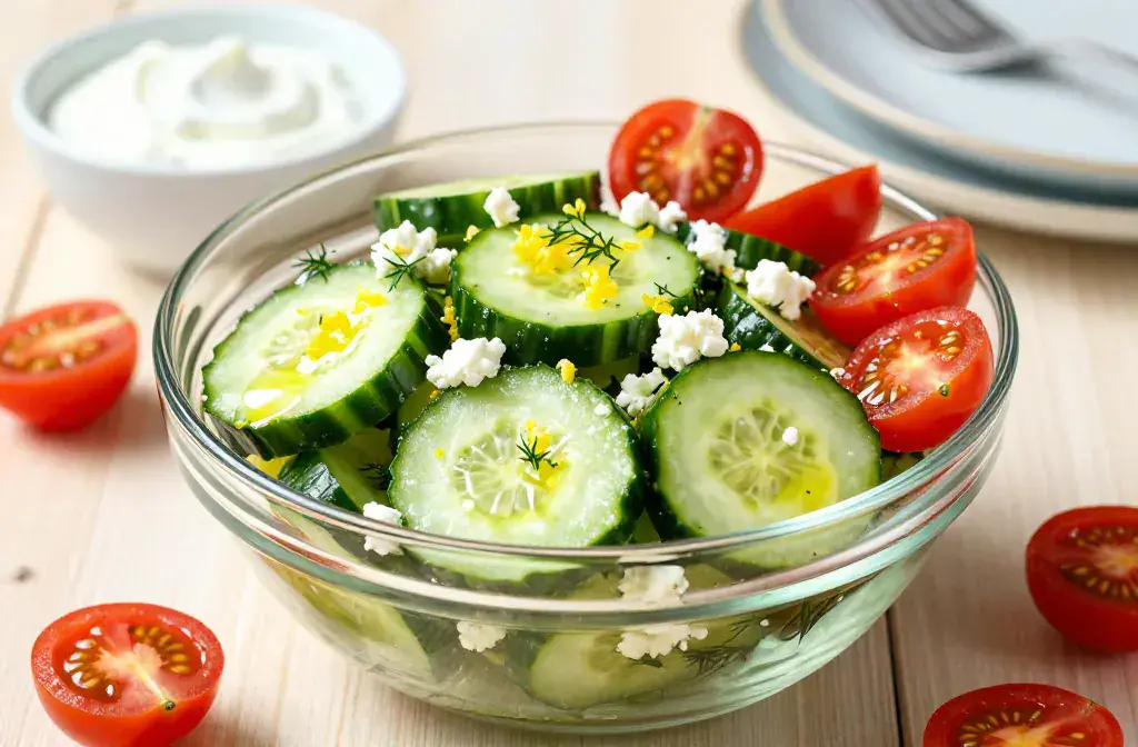 Finished refreshing cucumber salads hot weather recipe for Refreshing Cucumber Salads for Hot Weather Dinners: Cool, Crisp, Quick - A vibrant hero of a crisp cu