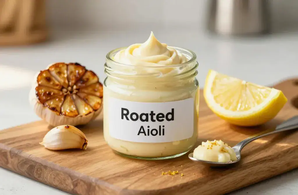 Finished roasted garlic aioli 4-ingredient dip recipe for Roasted Garlic Aioli: the 4-Ingredient Dip That Goes on Everything - Kitchen Gold - A vibrant, editori