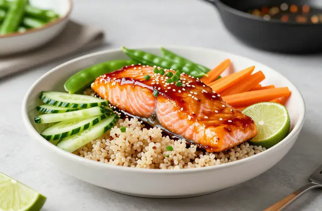 Finished sweet chili glazed salmon bowls recipe for Irresistible Sweet Chili Glazed Salmon Bowls in 20 Minutes - A vibrant, glossy bowl of sweet chili glazed sa