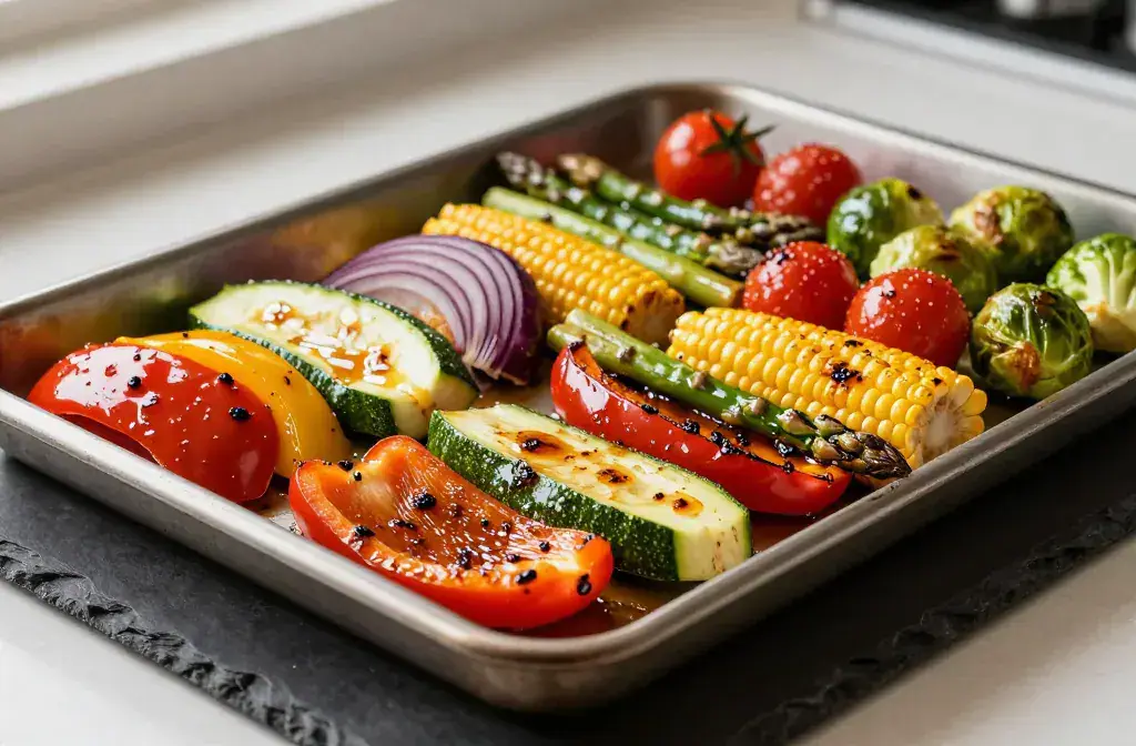 Finished swicy maple chipotle veggies summer recipe for Swicy Maple Chipotle Veggies for Easy Summer Sides: Crowd-Pleaser - A vibrant hero of a colorful she