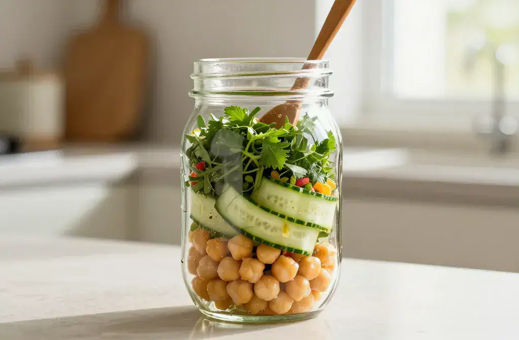 Finished viral cucumber salads jar can recipe for Shake Up 15 Viral Cucumber Salads in a Jar in 5 Minutes - A vibrant hero of a tall, transparent mason jar laye
